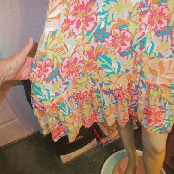 Time And Tru Hawaiian Dress Size XL Sleeveless Button Up Tiered Ruffle Tropical - Picture 4 of 10